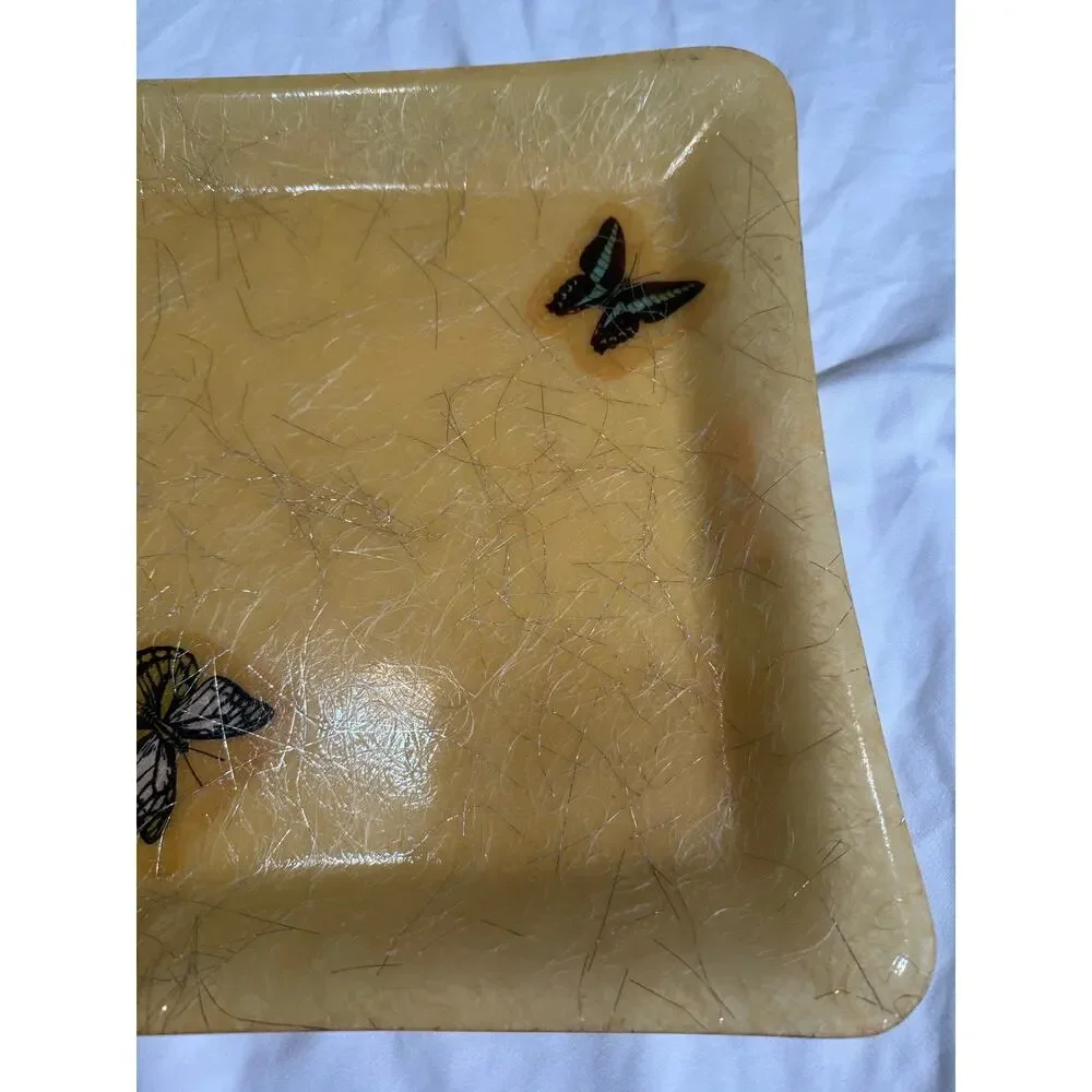Vintage Fiberglass Resin Butterfly Tray Amber MCM Hollywood Regency